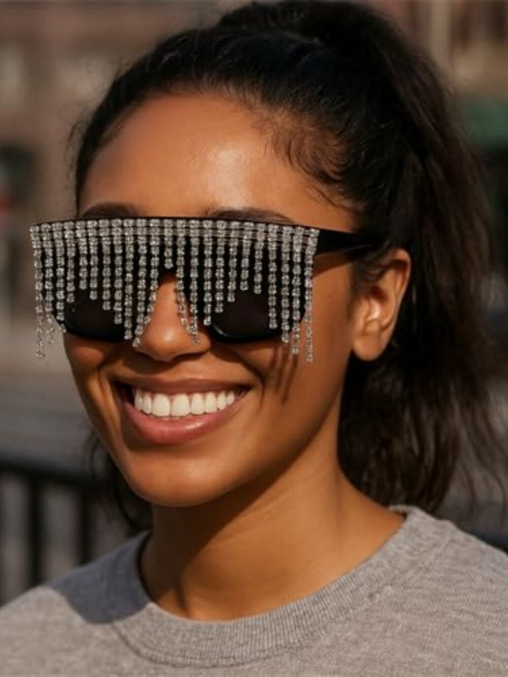Flat Top tassel Sunglasses Rhinestone Sun Glasses Diamond Party Eyeglasses Shade